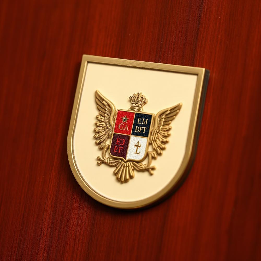 Oversized police department badge plaque on hardwood